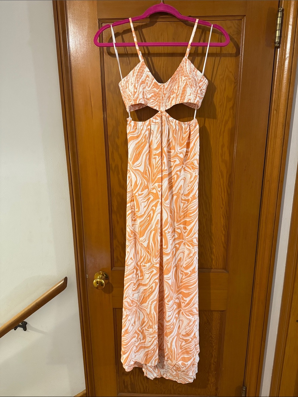 Sky to Moon Women’s Orange Swirl Maxi Dress with Cutout Detail